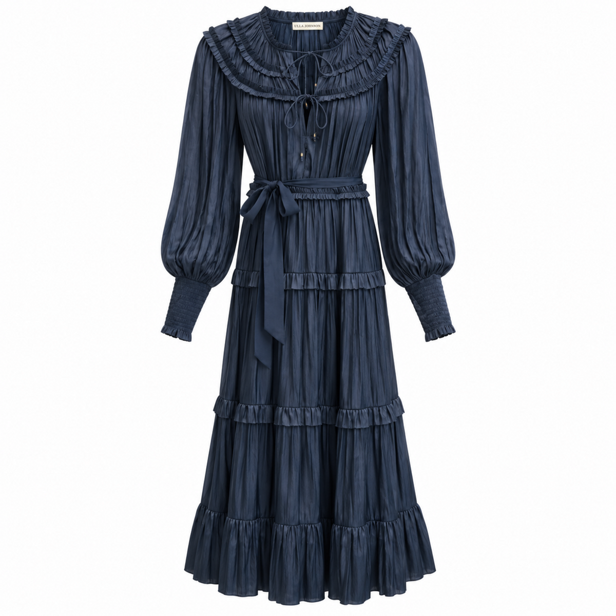 ULLA JONSHON NAVY PLEATED DRESS - SIZE 2