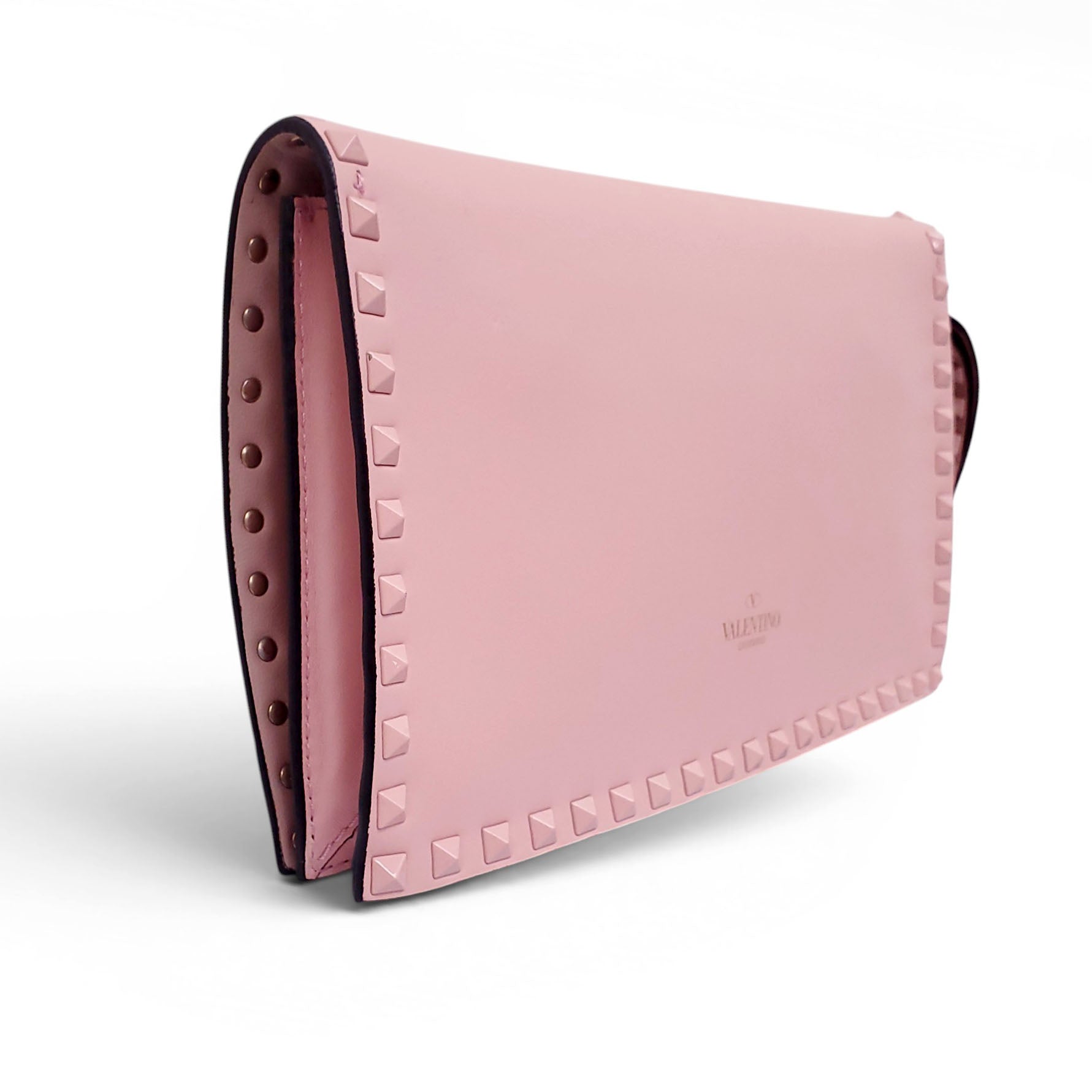VALENTINIO PINK ROCKSTUD WRISTLET CLUTCH