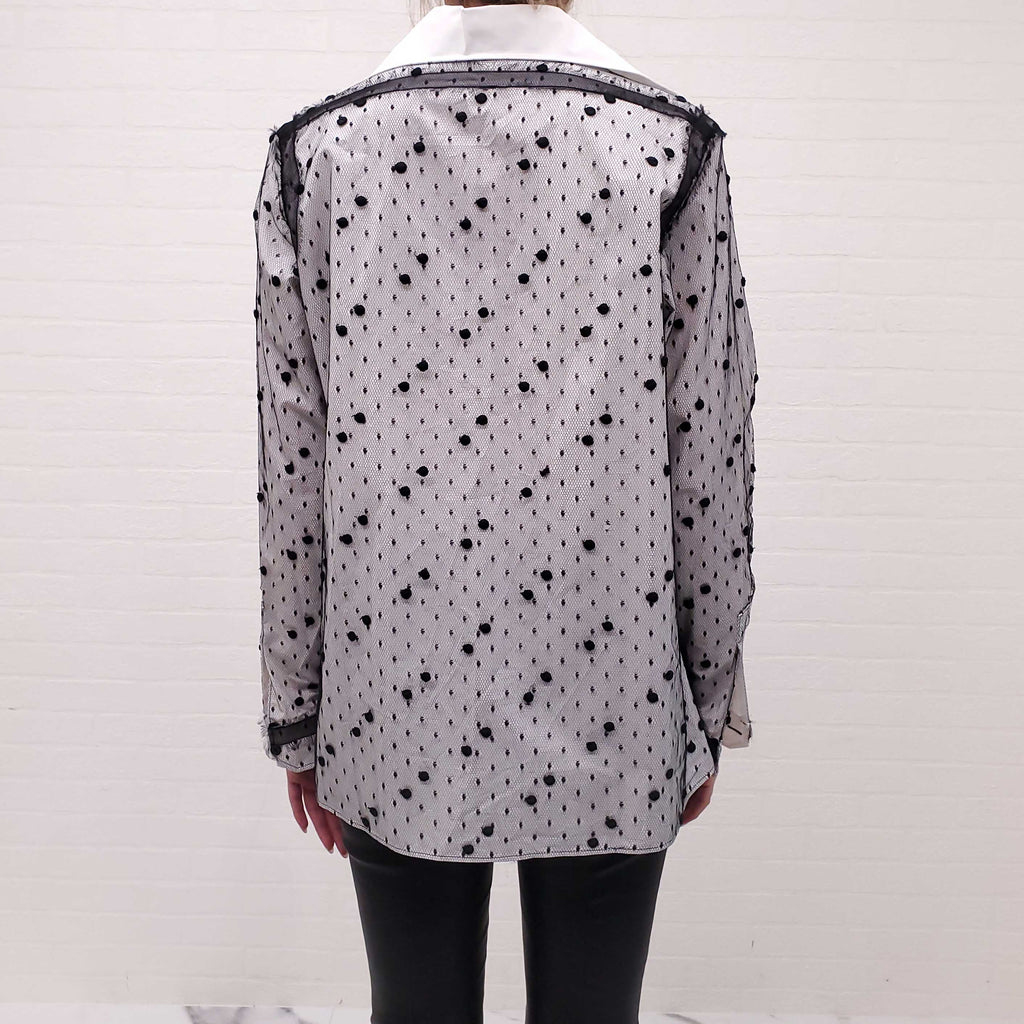VALENTINO BLACK AND WHITE EMBELLISHED COTTON POPLIN BLOUSE - SIZE 40