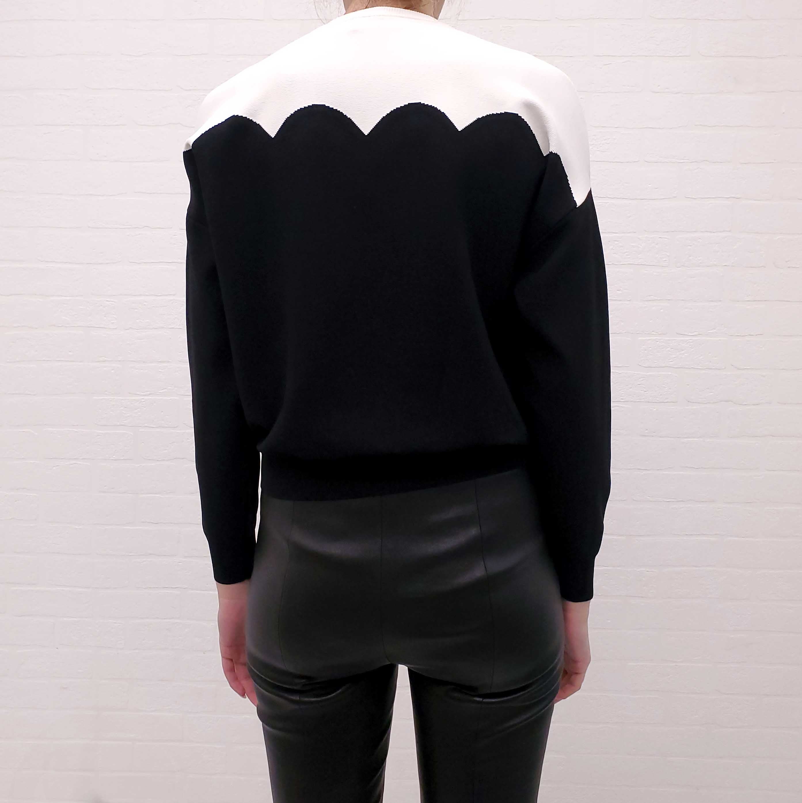 VALENTINO BLACK AND WHITE SCALLOPED CREW NECK LONG SLEEVE SWEATER - SIZE XS