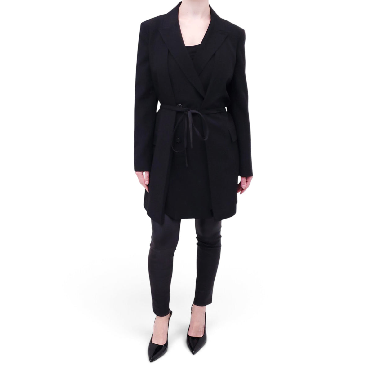 VALENTINO BLACK BLAZER JACKET WITH TIE DETAIL - SIZE 44