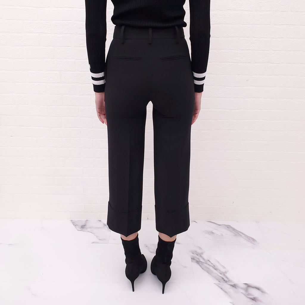 VALENTINO BLACK CROPPED CUFFED TROUSERS - SIZE 36