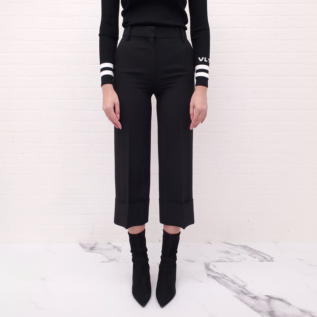 VALENTINO BLACK CROPPED CUFFED TROUSERS - SIZE 36