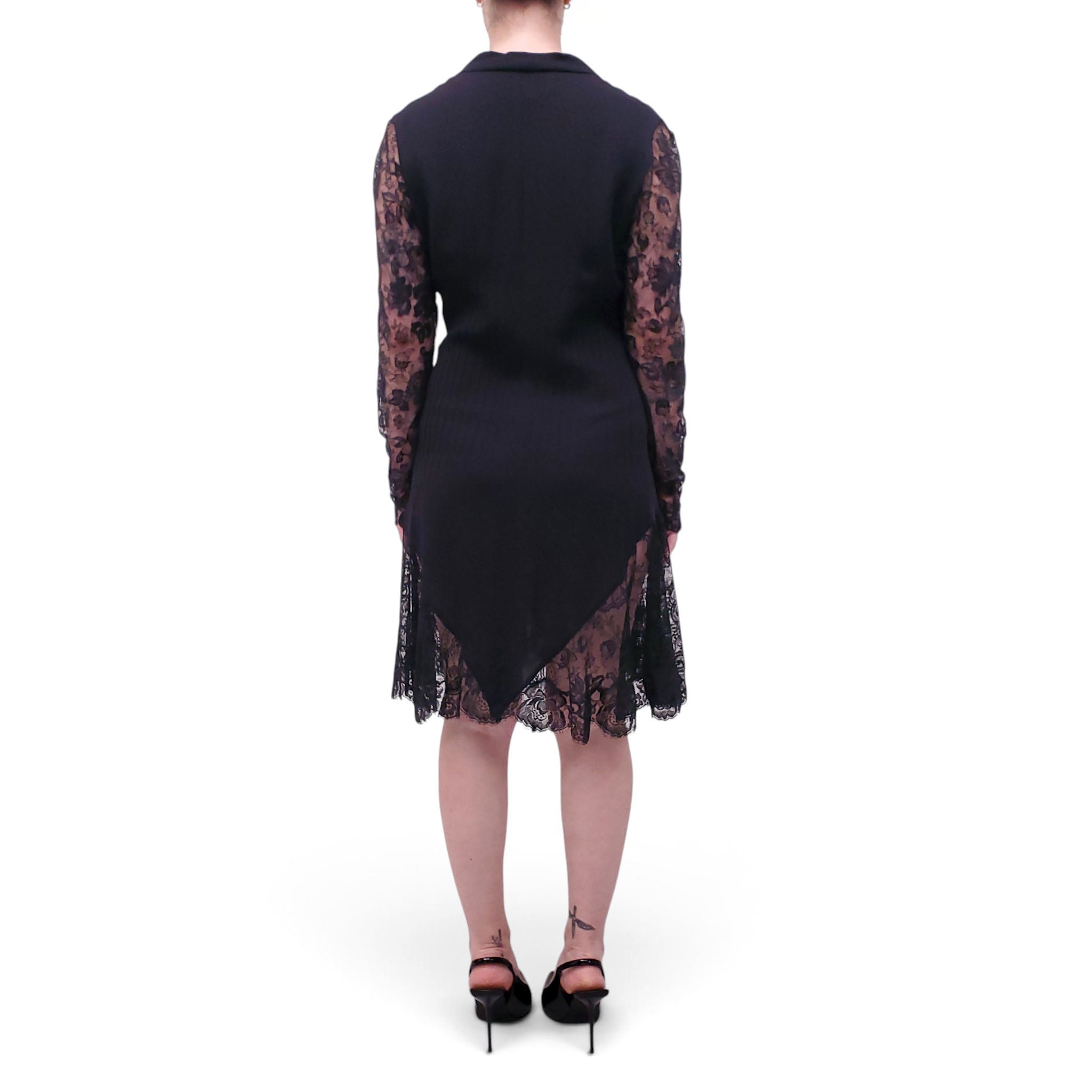 VALENTINO BLACK DRESS WITH LACE AND KNOT DETAILS - SIZE 42