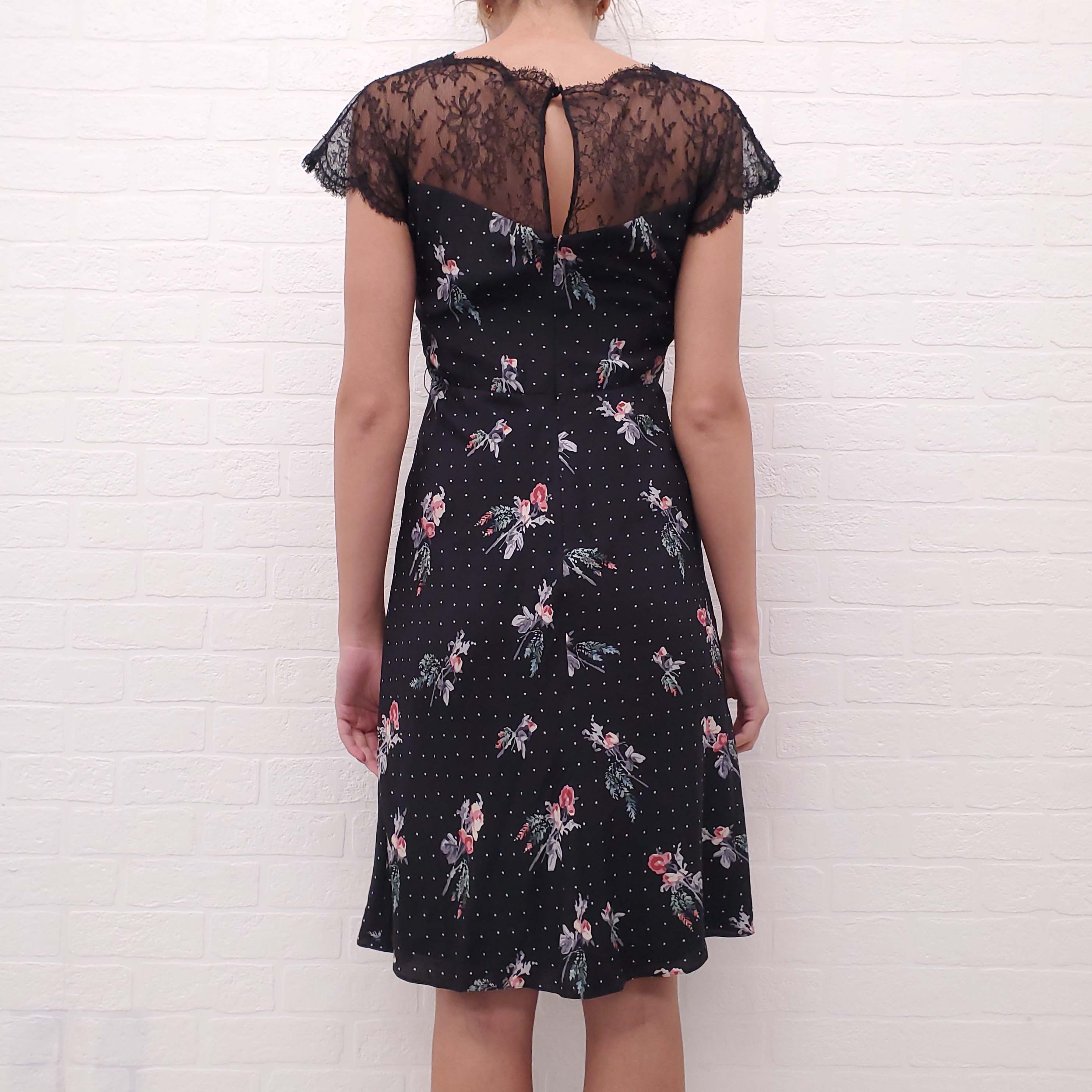 VALENTINO BLACK FLORAL AND STAR DRESS WITH LACE - SIZE 4
