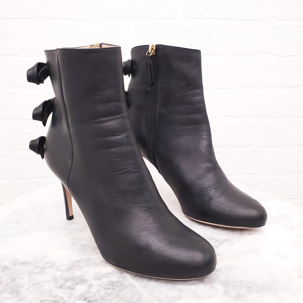 VALENTINO BLACK LEATHER BOW BOOTIES - SIZE 38.5