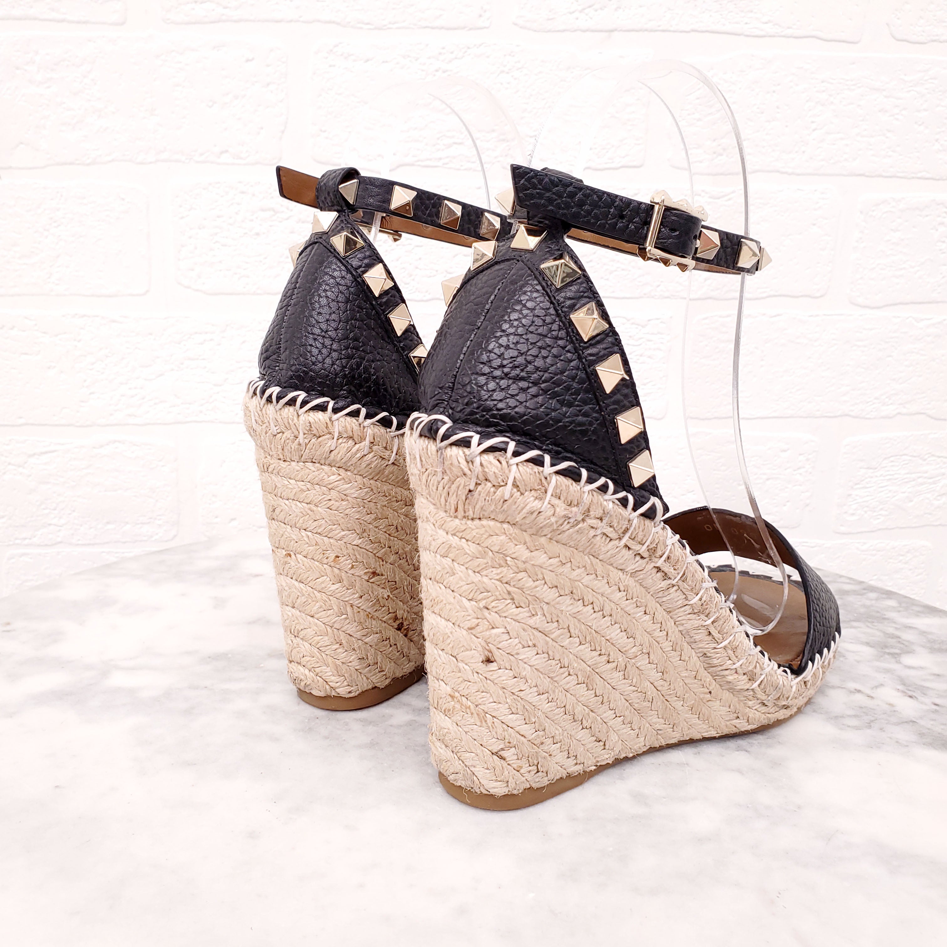 VALENTINO BLACK LEATHER WEDGES - SIZE 35