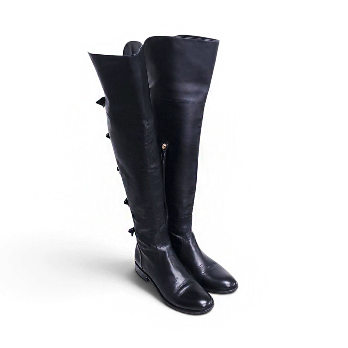VALENTINO BLACK LONG BOOTS WITH BOW DETAILS - SIZE 38.5