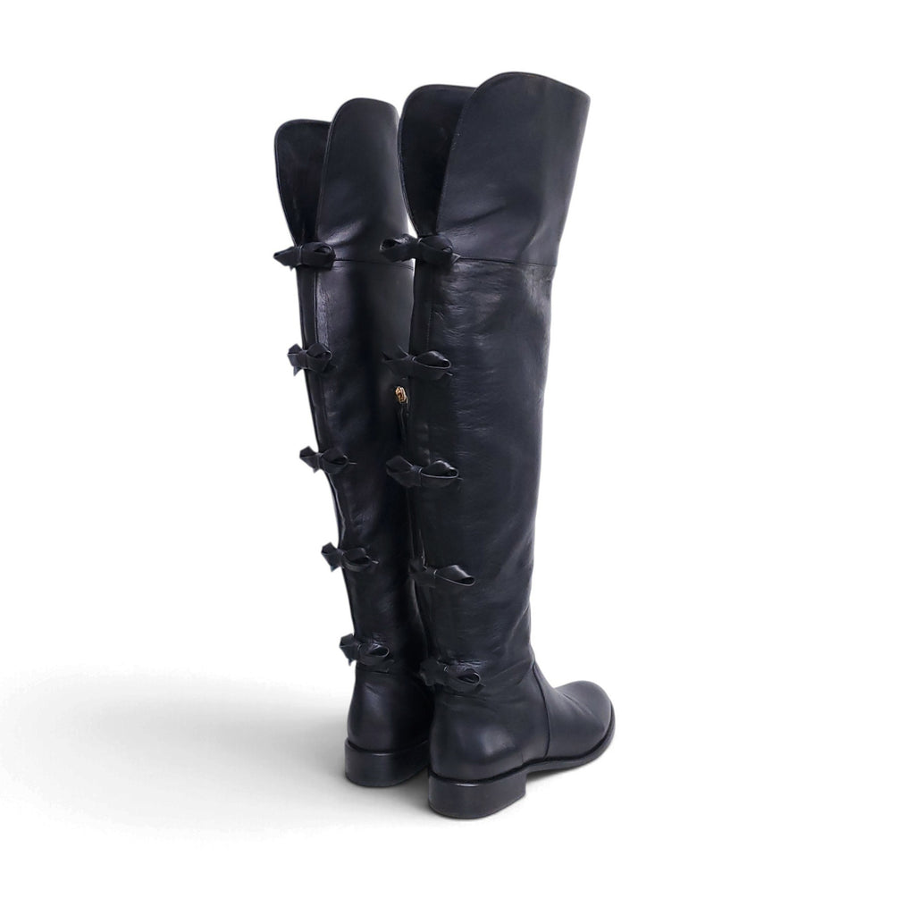 VALENTINO BLACK LONG BOOTS WITH BOW DETAILS - SIZE 38.5