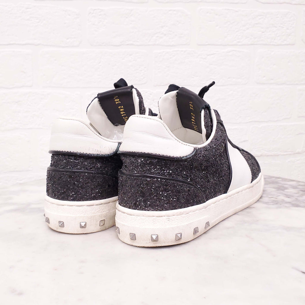 VALENTINO BLACK SEQUIN ROCKSTUD SNEAKERS - SIZE 38.5