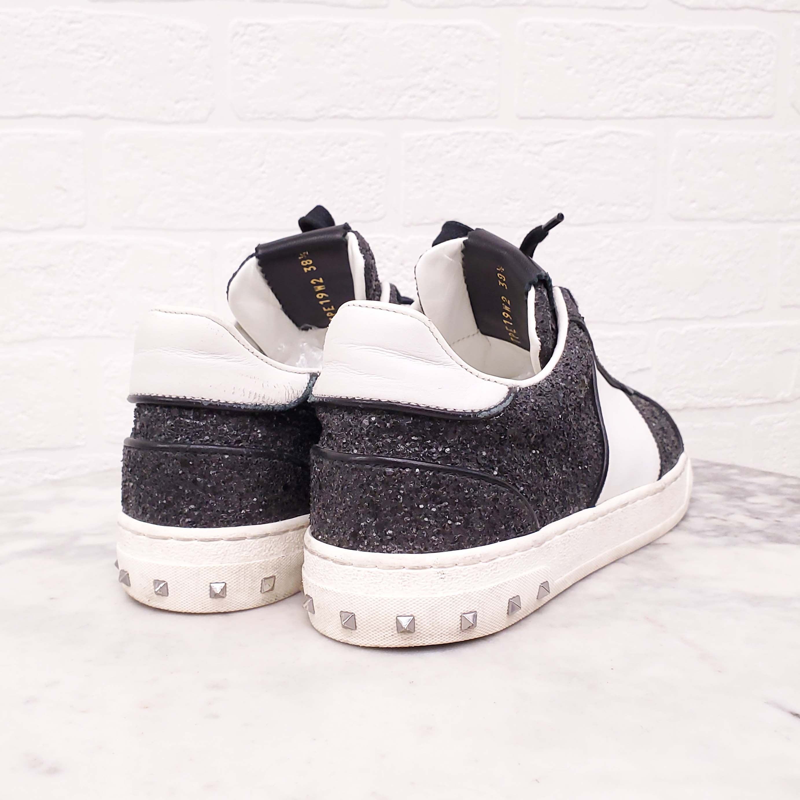 VALENTINO BLACK SEQUIN ROCKSTUD SNEAKERS - SIZE 38.5