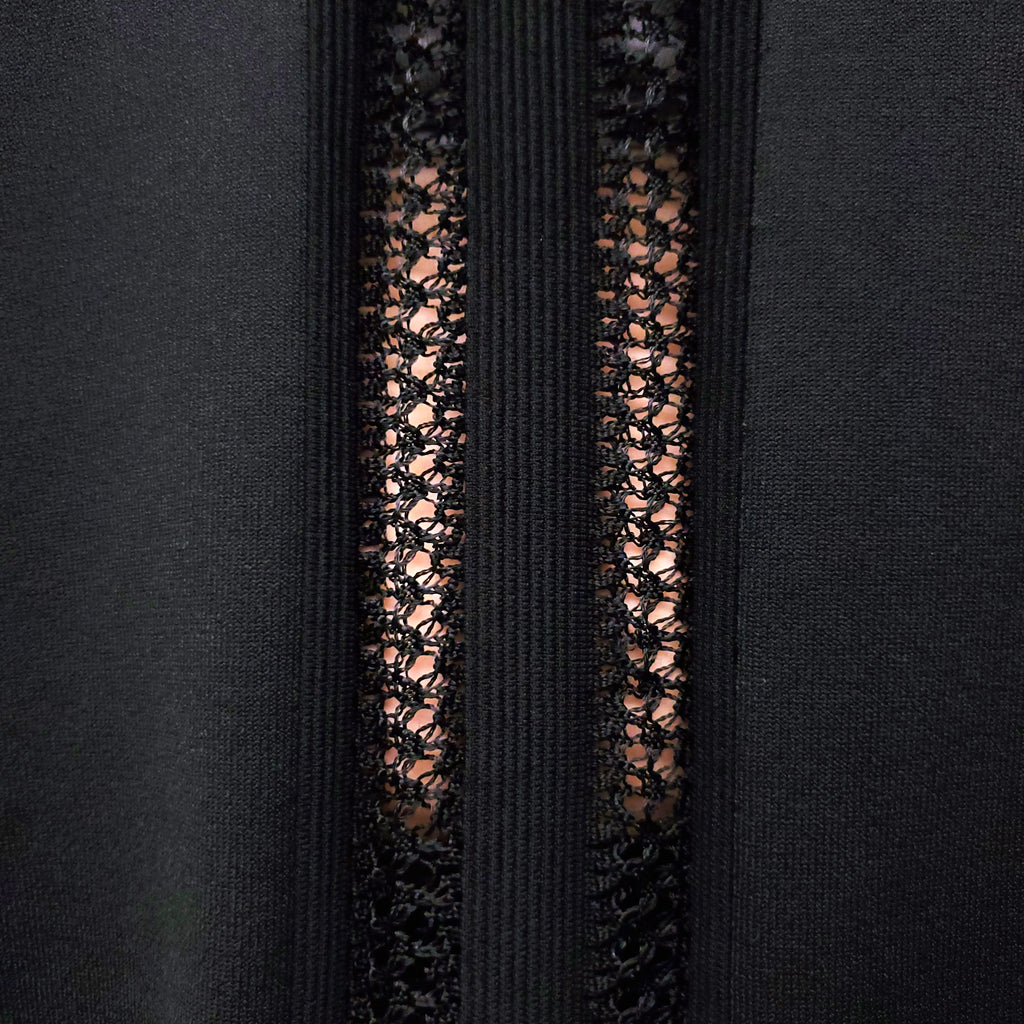 VALENTINO BLACK SHORT SLEEVE SWEATER WITH LACE AND FRINGE DETAIL - SIZE XS