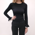 VALENTINO BLACK STRETCH SWEATER WITH CREAM PIPING - SIZE XS