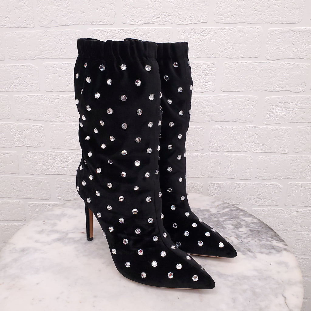 VALENTINO BLACK SUEDE BOOTIES WITH RHINESTONES - SIZE 37