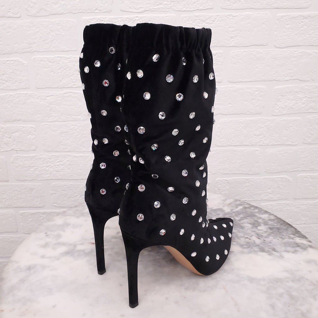 VALENTINO BLACK SUEDE BOOTIES WITH RHINESTONES - SIZE 37