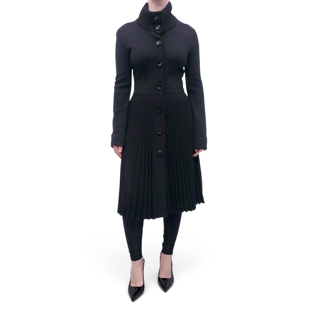 VALENTINO BLACK SWEATER DRESS WITH PLEATED SKIRT DETAIL - SIZE S