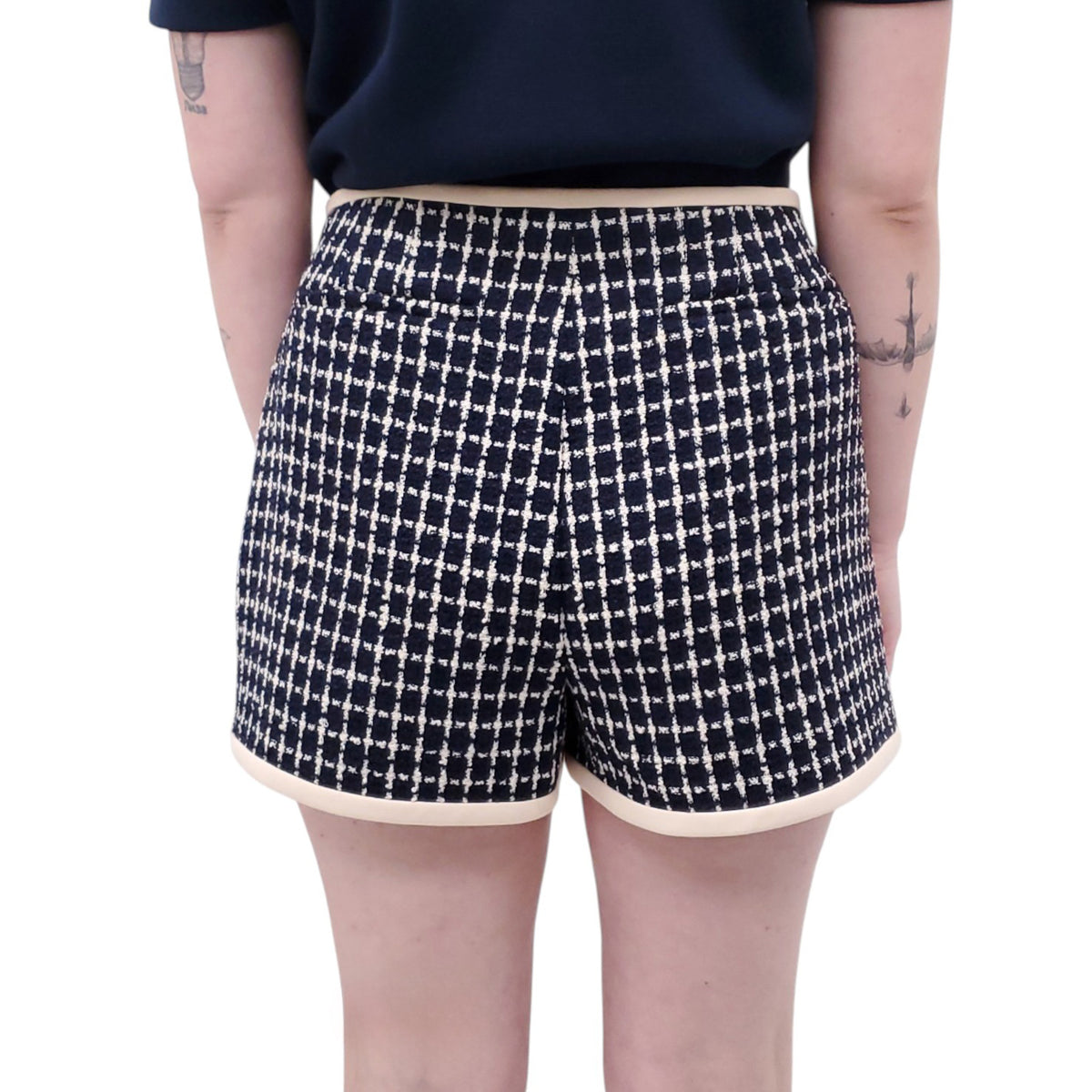 VALENTINO BOUCLE CHECKERED SHORTS WITH V LOGO BUTTONS - SIZE 44
