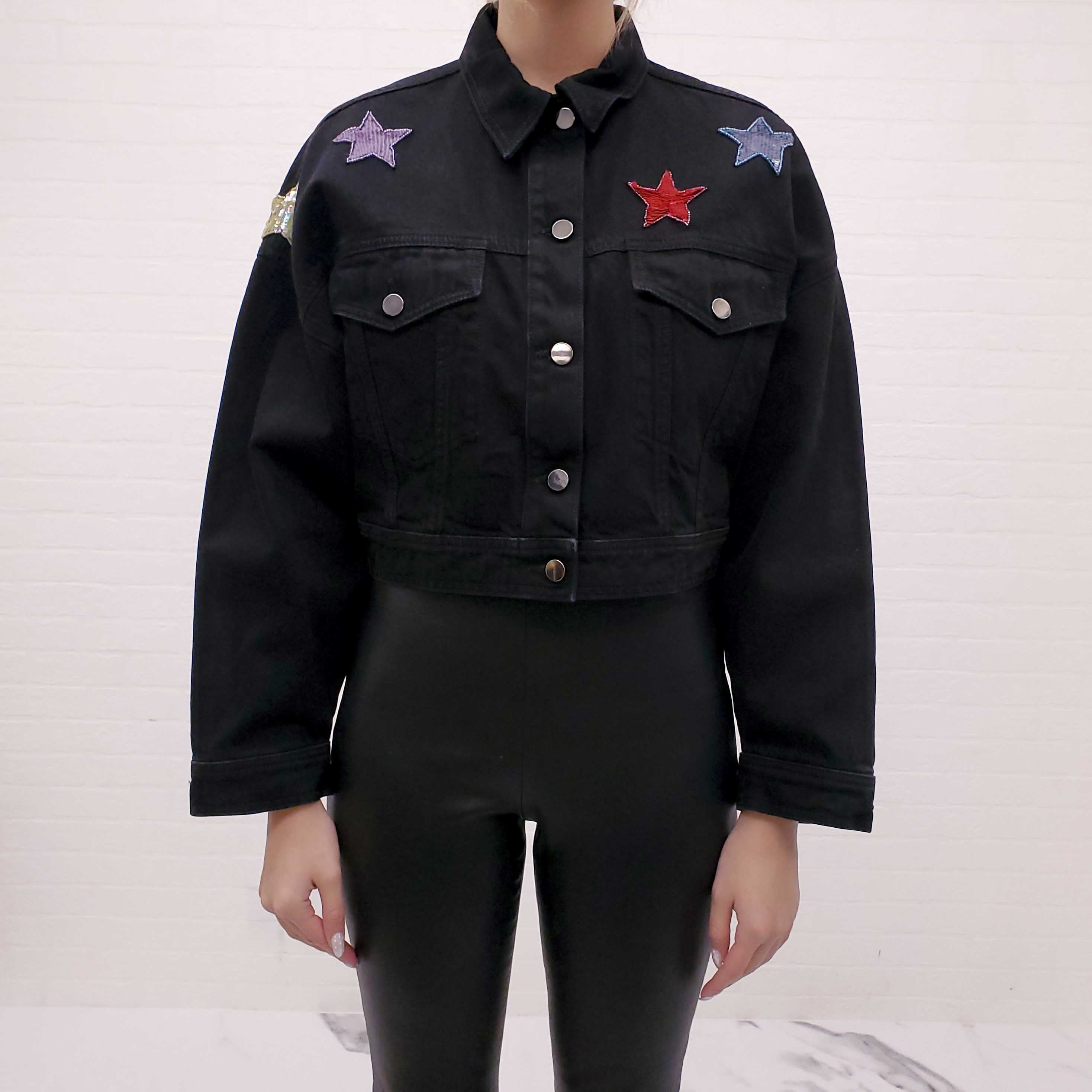 VALENTINO DENIM JACKET WITH SEQUIN STARS - SIZE 40
