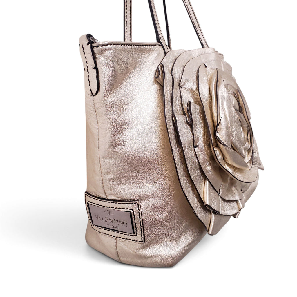 VALENTINO GOLD METALLIC FLORAL HANDBAG