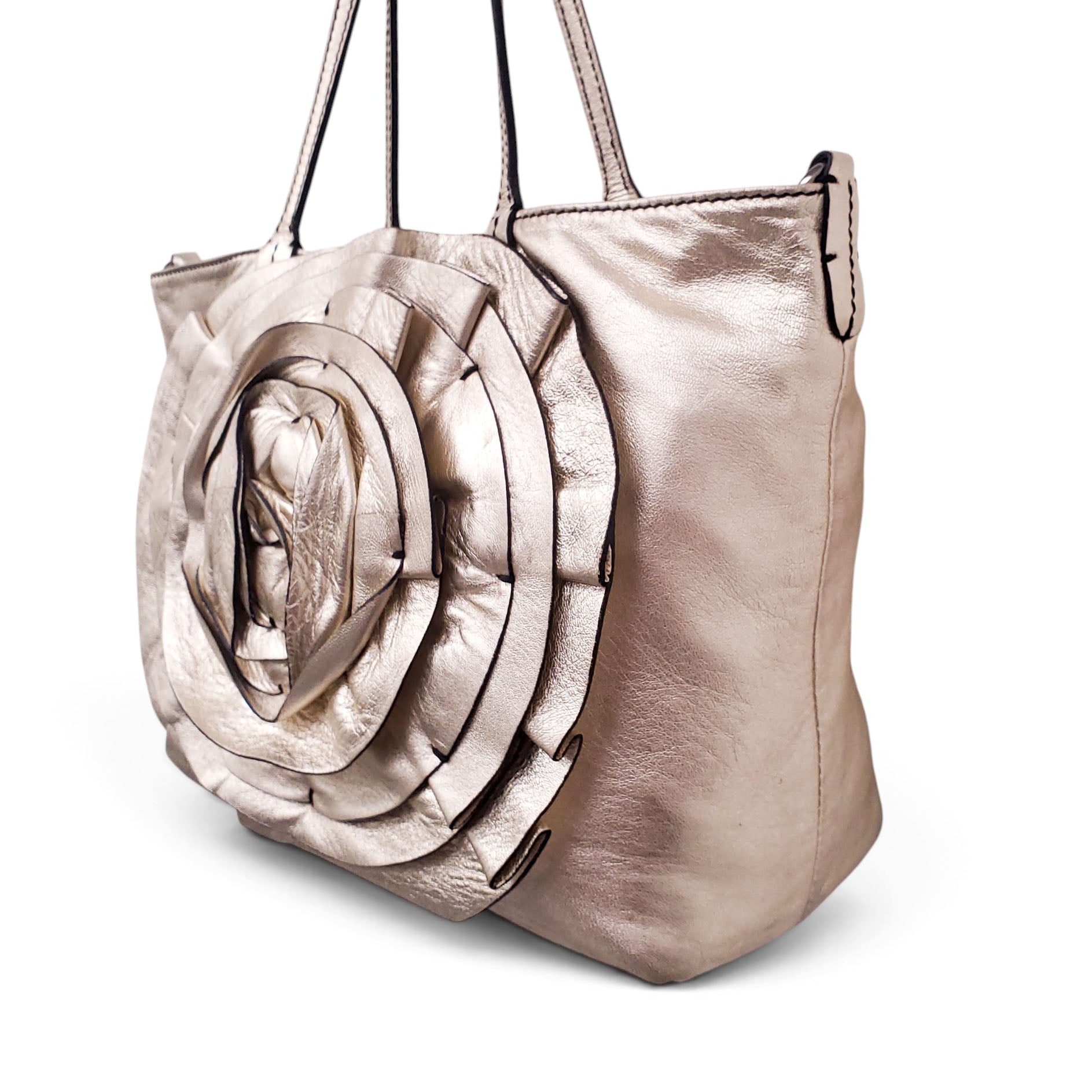 VALENTINO GOLD METALLIC FLORAL HANDBAG