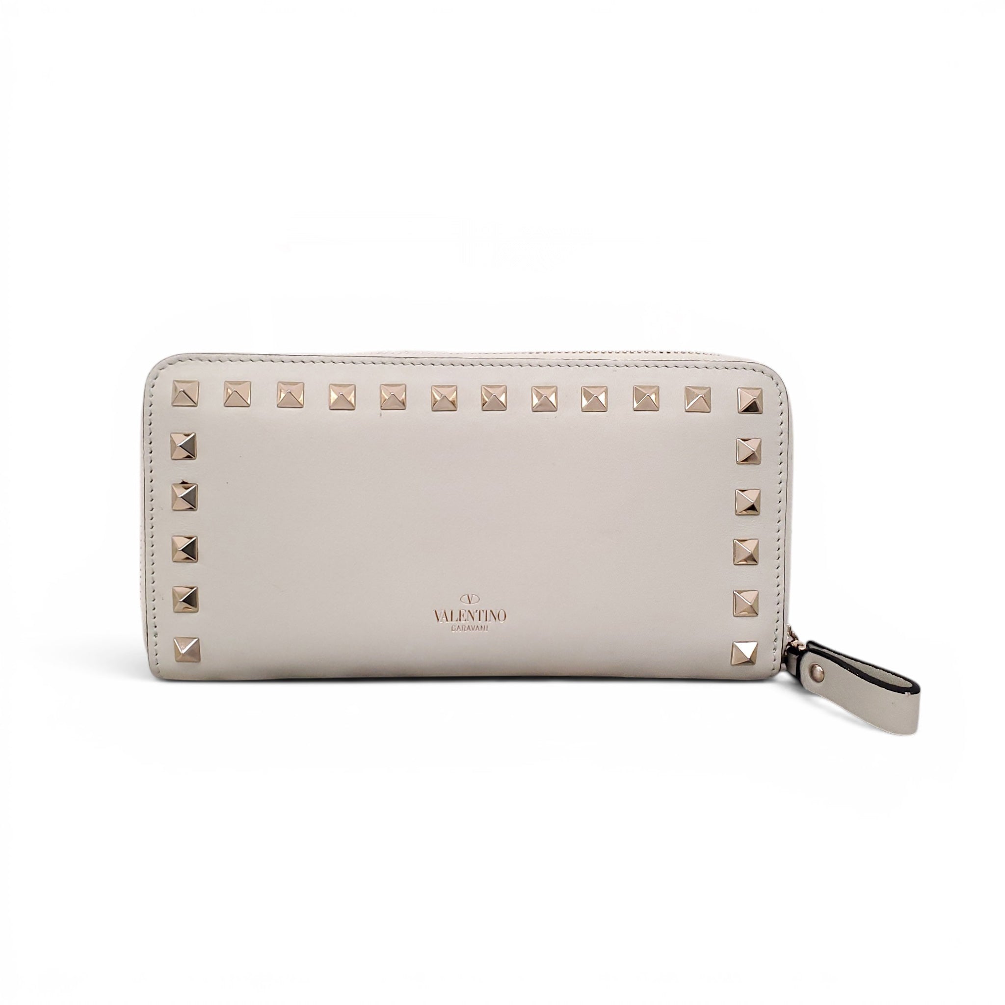 VALENTINO SAGE GREEN ROCKSTUD ZIP-AROUND WALLET