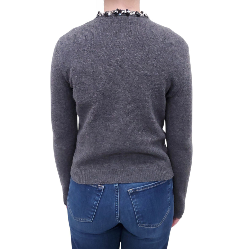 VALENTINO GREY EMBELLISHED WOOL CARDIGAN - SIZE S