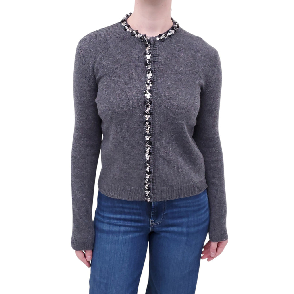 VALENTINO GREY EMBELLISHED WOOL CARDIGAN - SIZE S