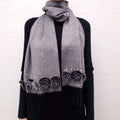 VALENTINO GREY SCARF WITH FUR FLOWERS