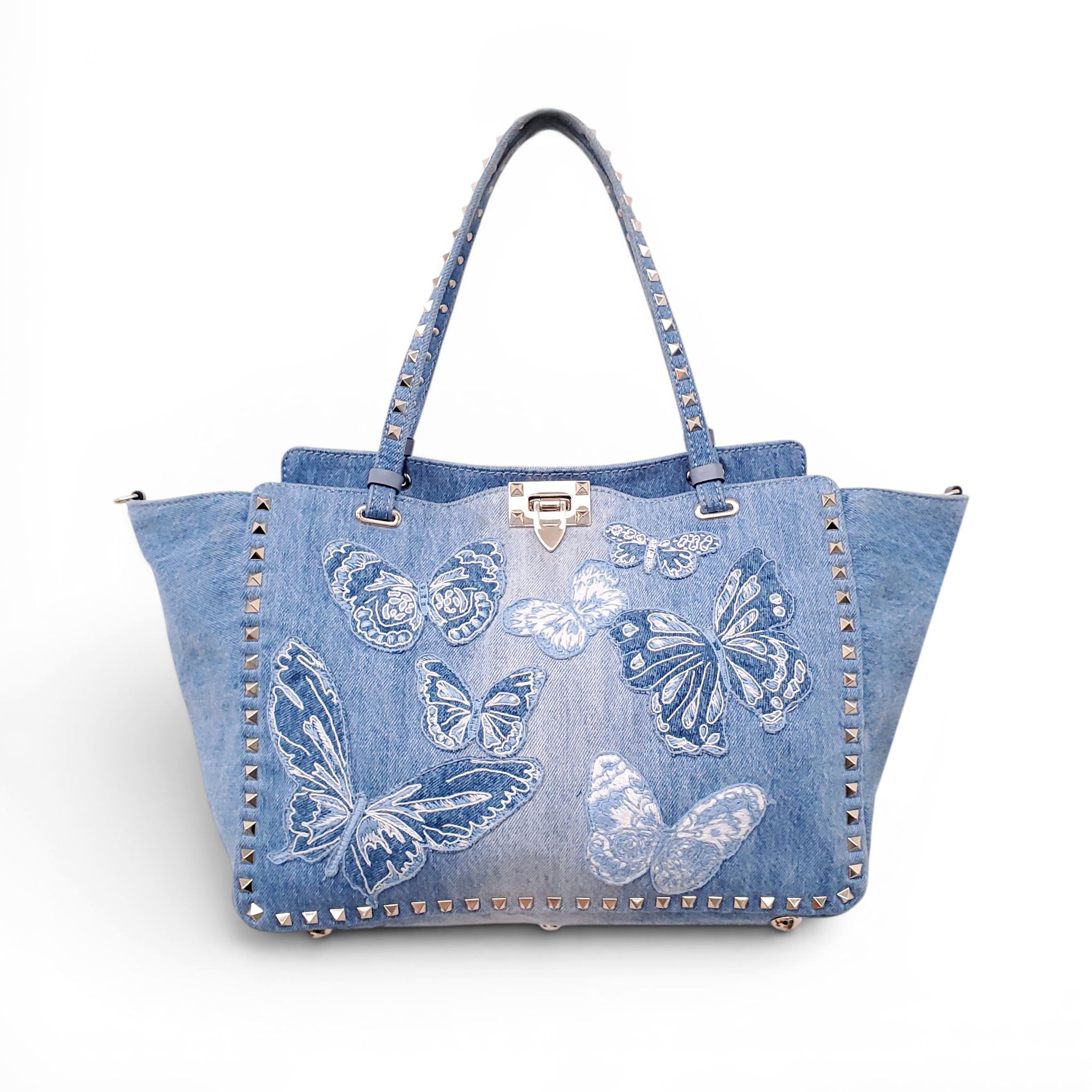 VALENTINO LIMITED EDITION DENIM BUTTERFLY ROCKSTUD TOTE