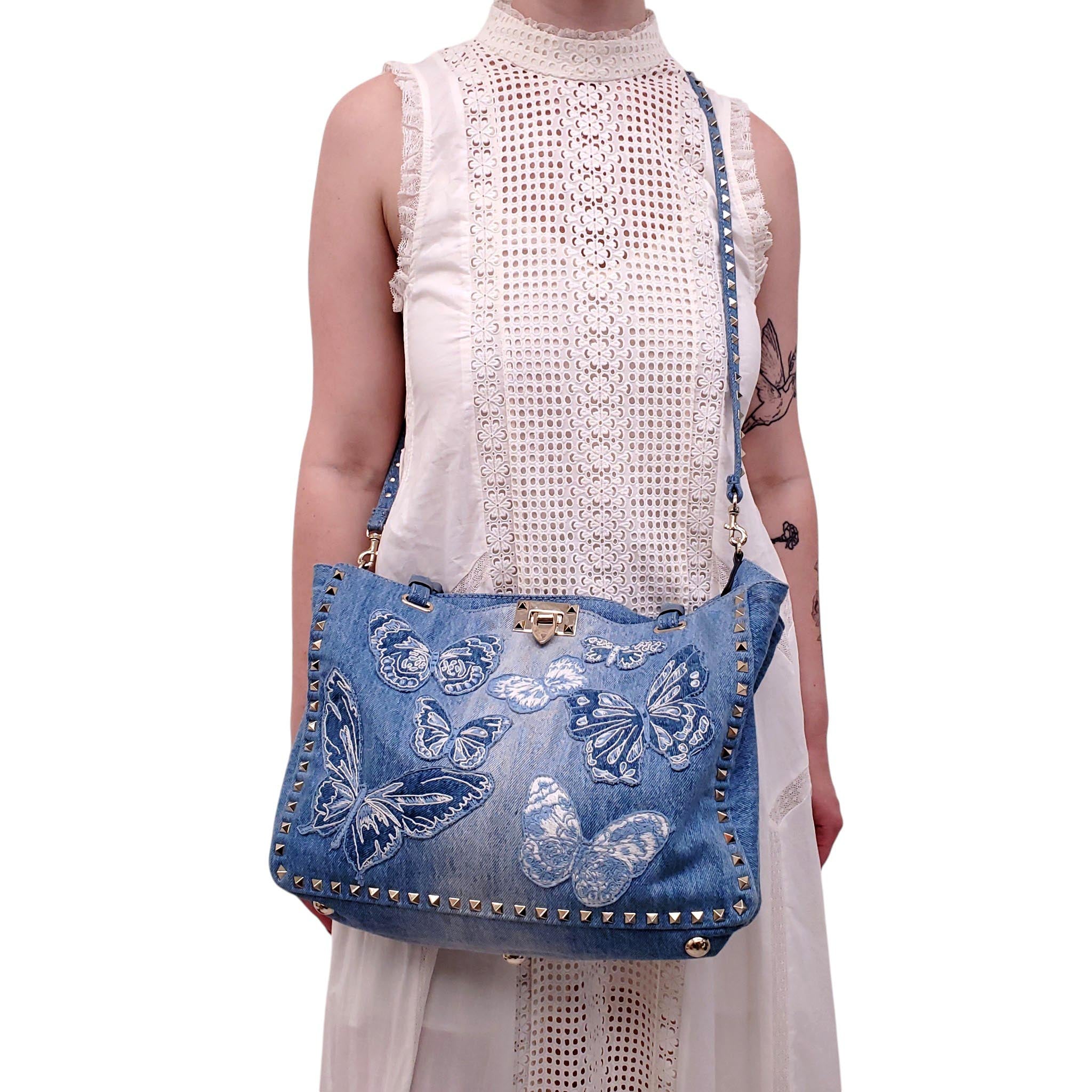 VALENTINO LIMITED EDITION DENIM BUTTERFLY ROCKSTUD TOTE