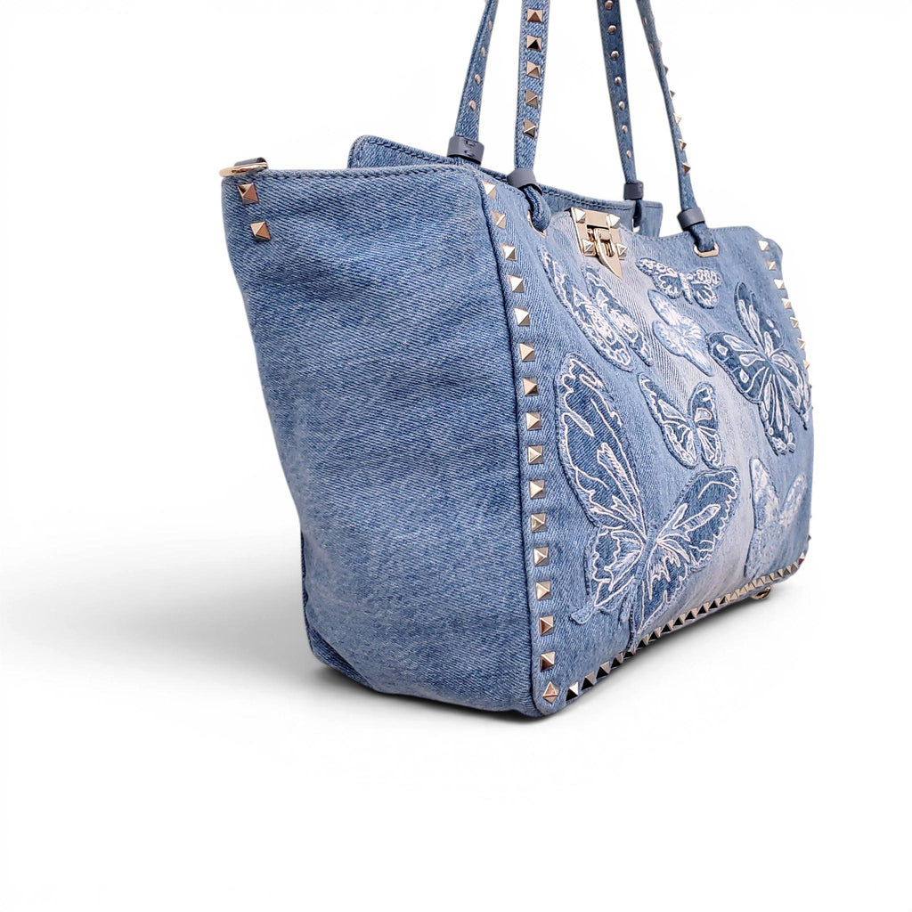 VALENTINO LIMITED EDITION DENIM BUTTERFLY ROCKSTUD TOTE
