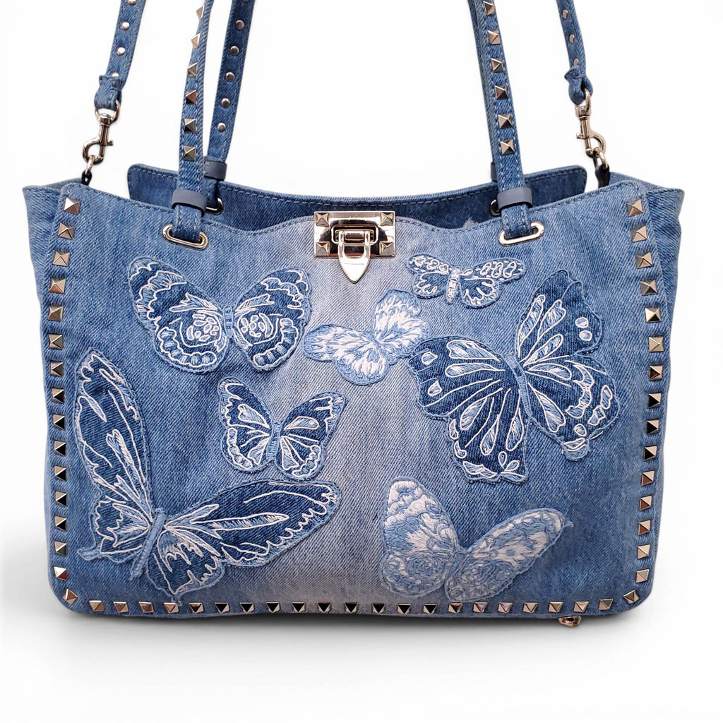 VALENTINO LIMITED EDITION DENIM BUTTERFLY ROCKSTUD TOTE