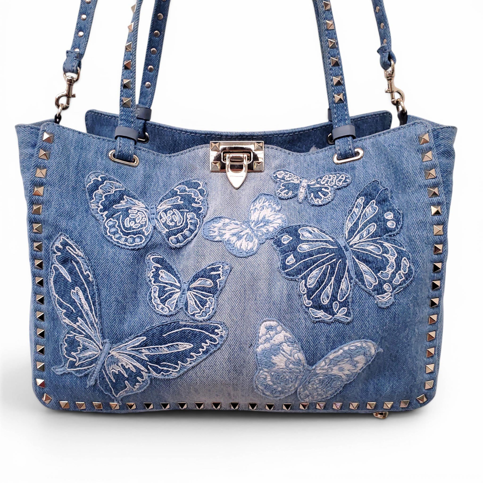 VALENTINO LIMITED EDITION DENIM BUTTERFLY ROCKSTUD TOTE