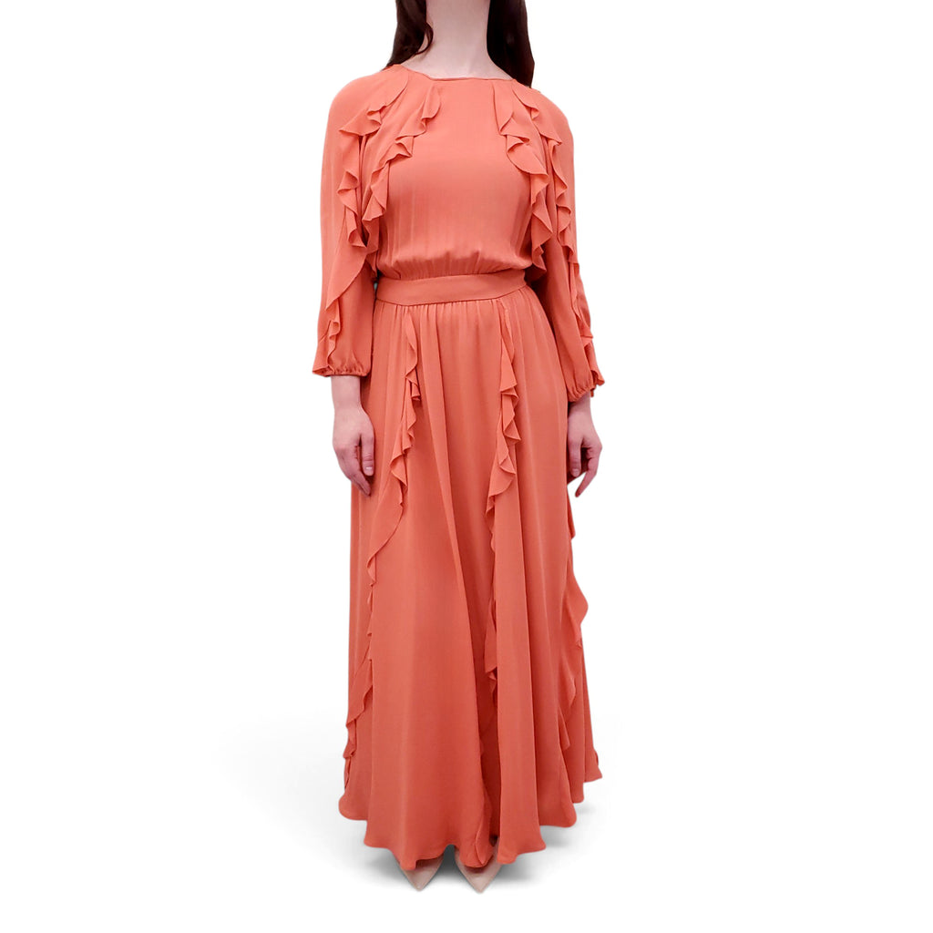 VALENTINO ORANGE RUFFLE GOWN - SIZE 8
