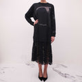 VALENTINO OVERSIZED BLACK LAYERED LACE LOGO DRESS - SIZE S