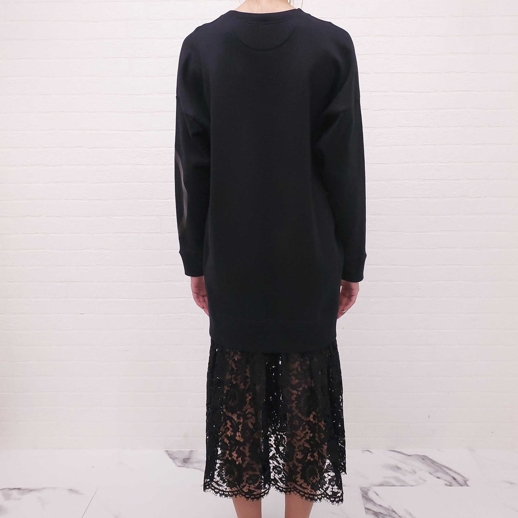 VALENTINO OVERSIZED BLACK LAYERED LACE LOGO DRESS - SIZE S
