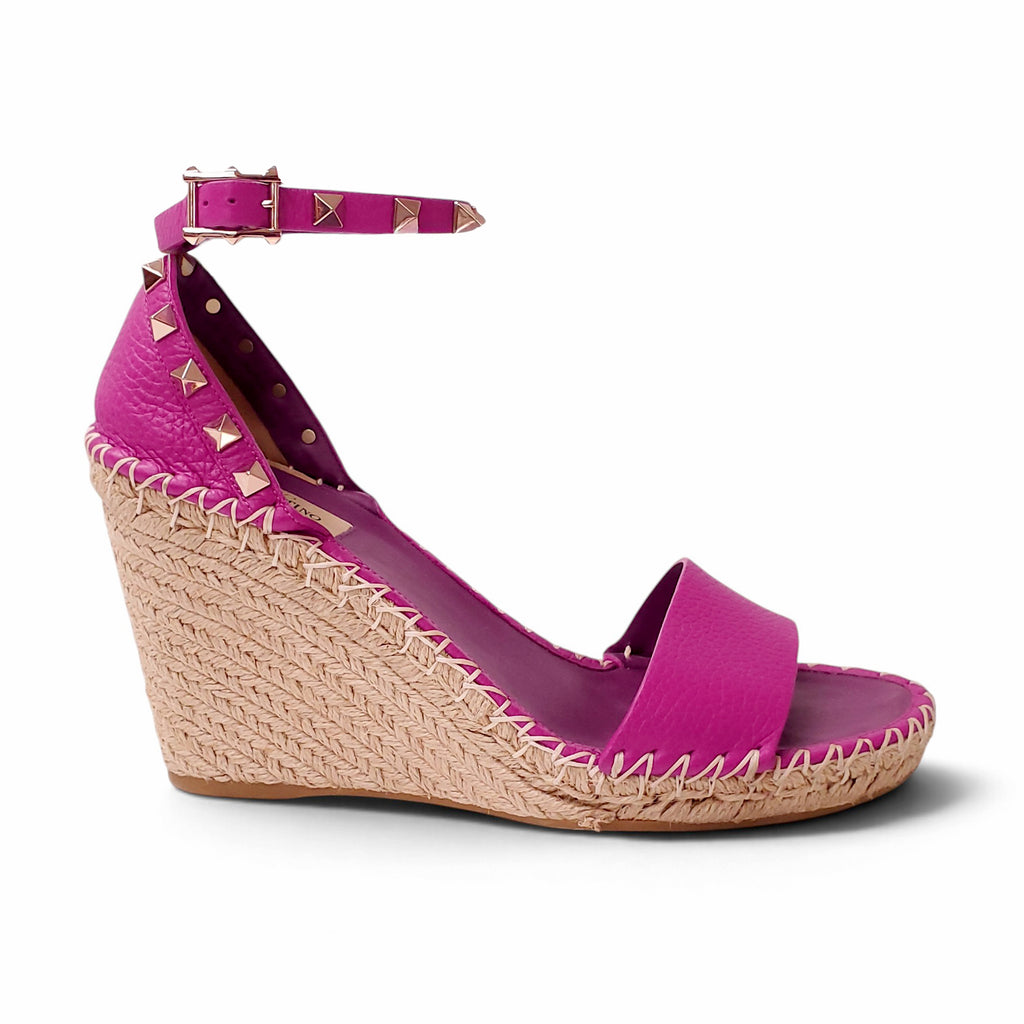 VALENTINO PINK LEATHER ROCKSTUD WEDGES - SIZE 40