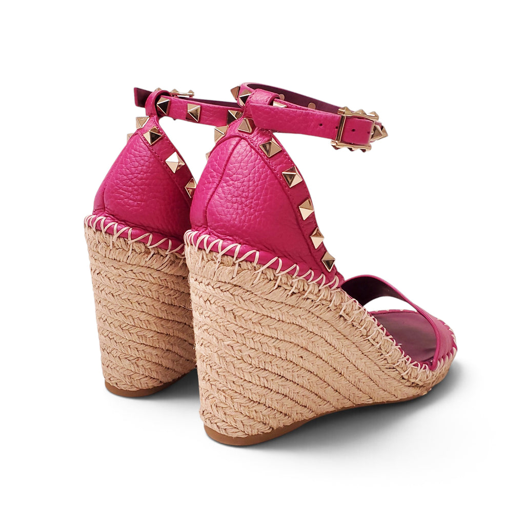 VALENTINO PINK LEATHER ROCKSTUD WEDGES - SIZE 40