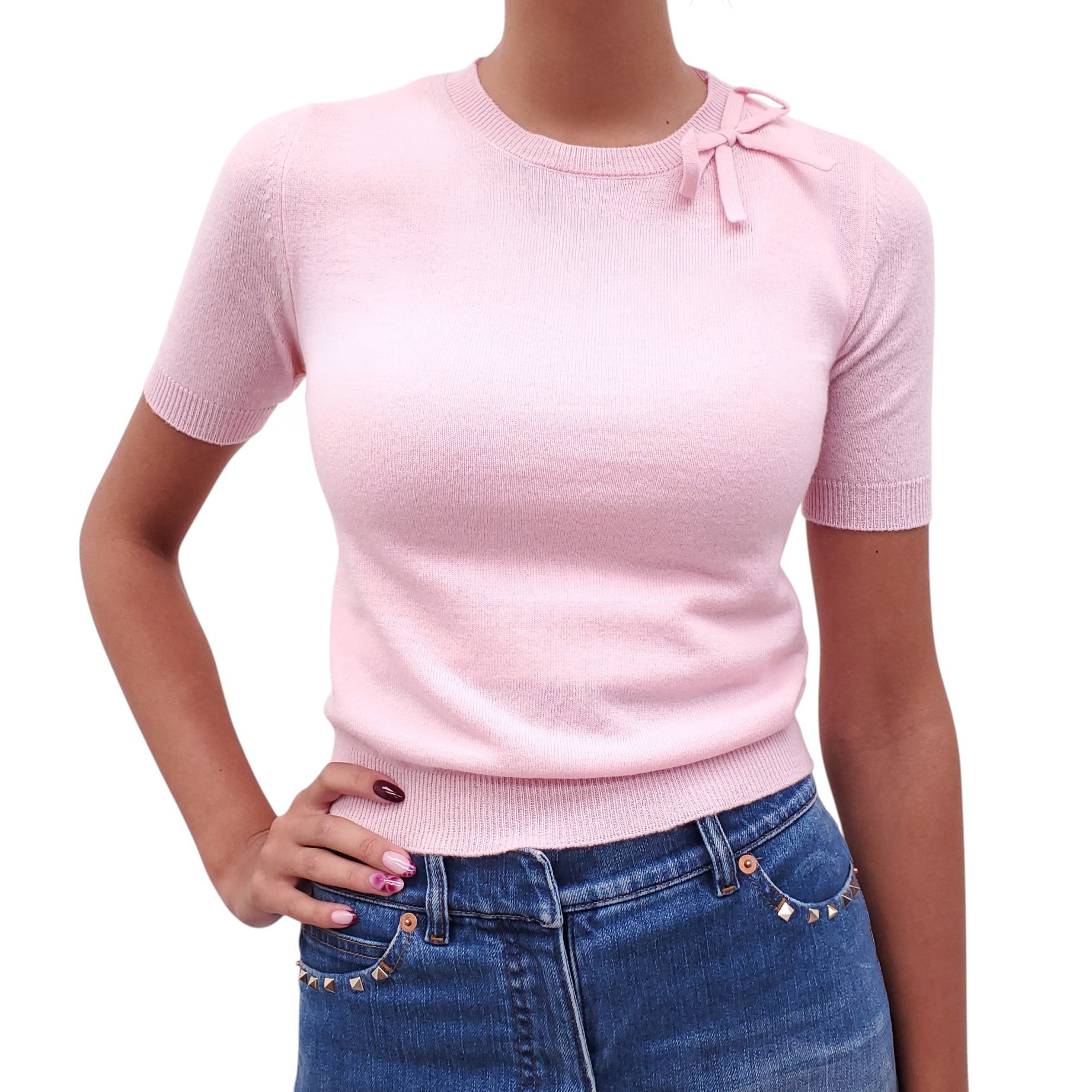 VALENTINO PINK SWEATER WITH BOW DETAIL - SIZE XS