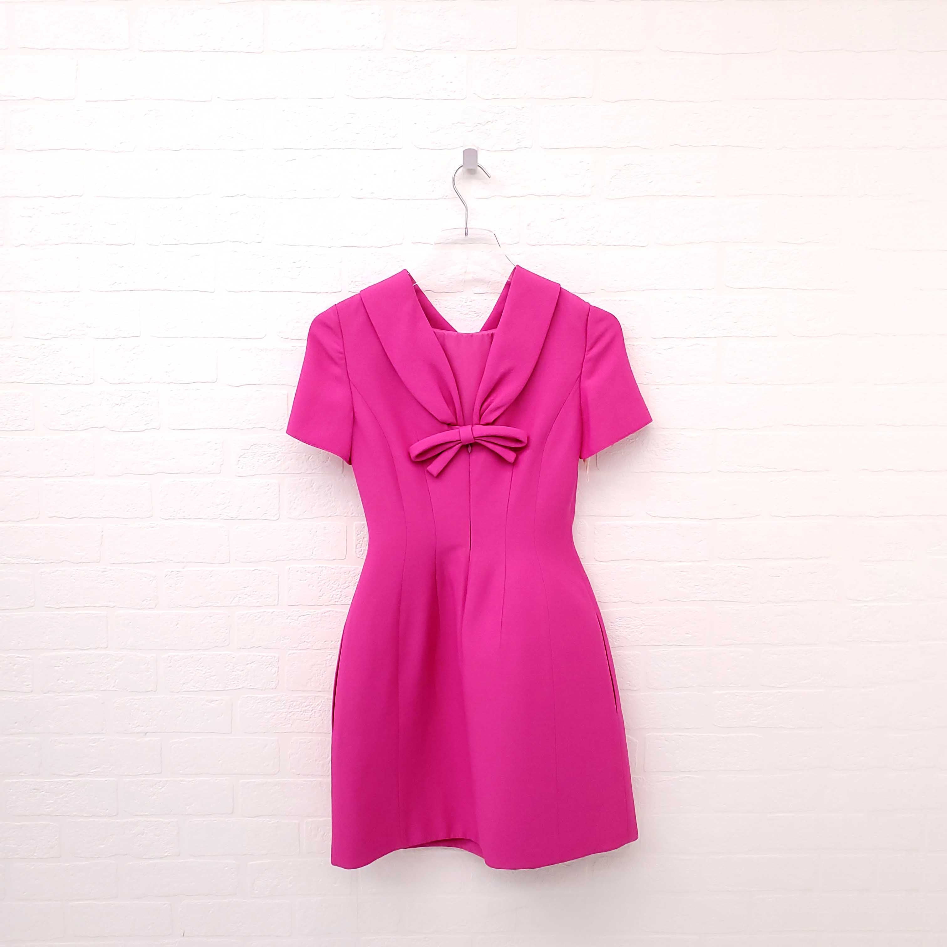 VALENTINO PINK WOOL AND CREPE OPEN BACK MINI DRESS WITH BOW - SIZE 36