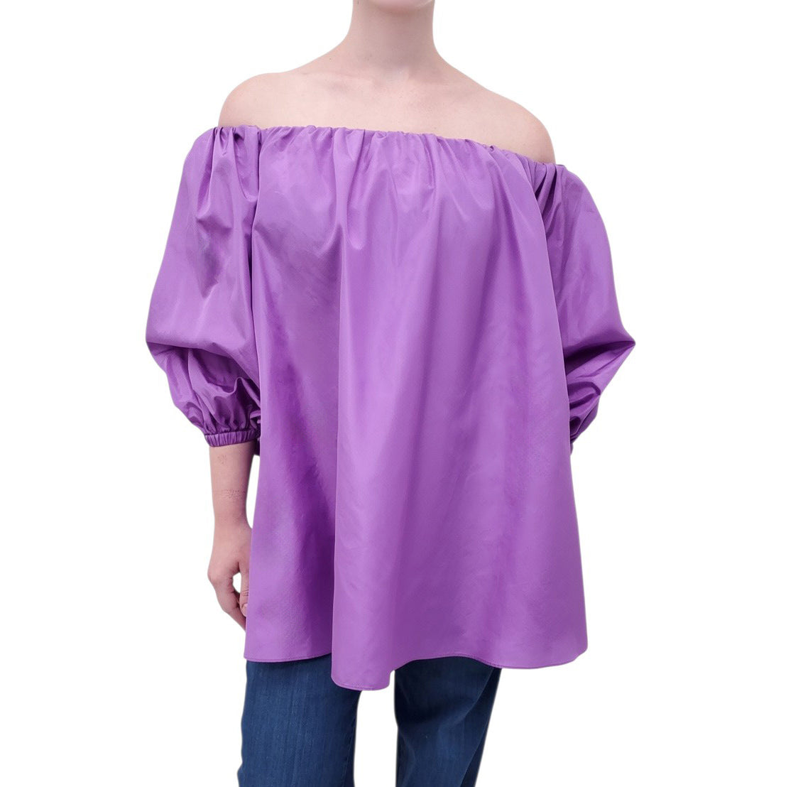 VALENTINO PURPLE SILK OFF THE SHOULDER BLOUSE - SIZE 38