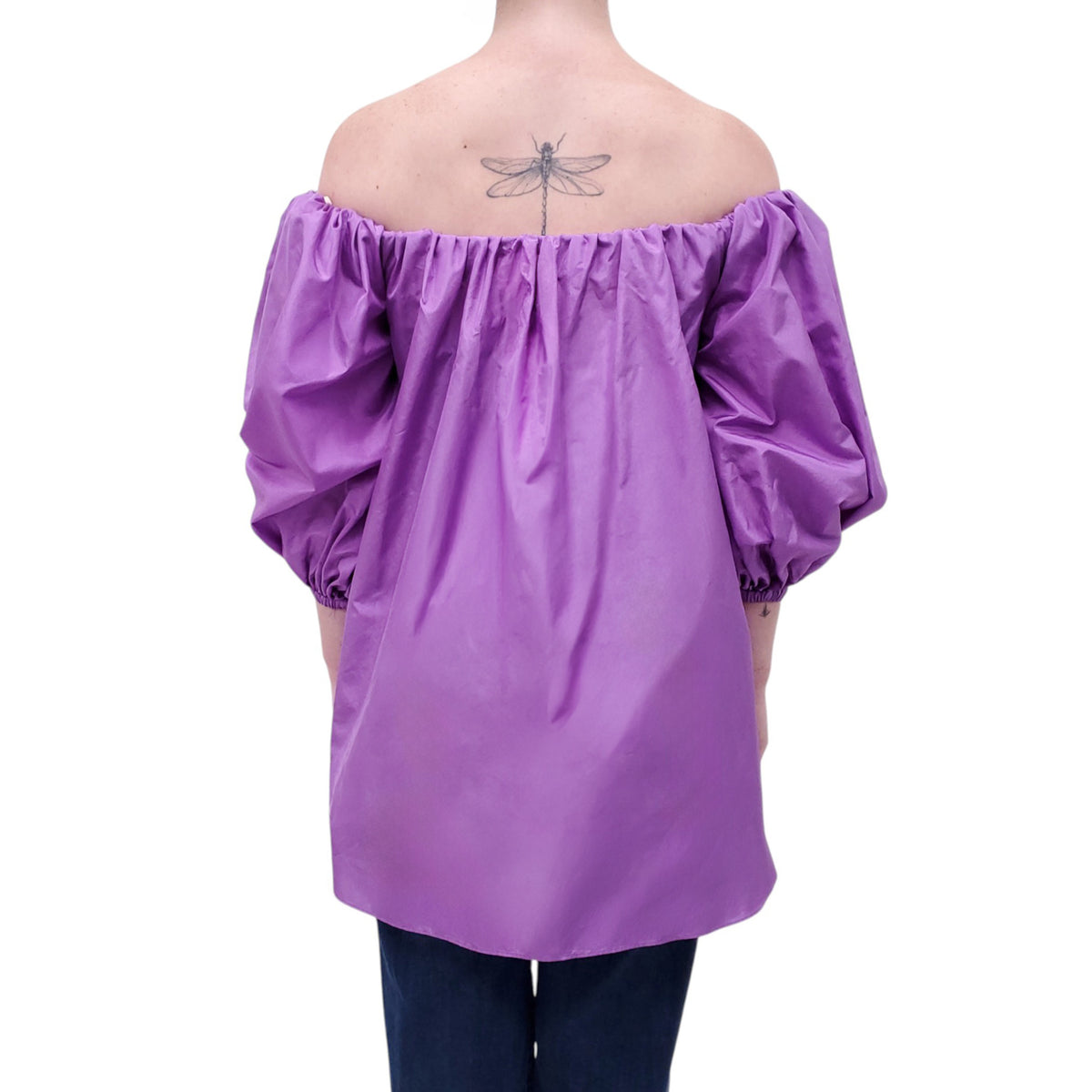 VALENTINO PURPLE SILK OFF THE SHOULDER BLOUSE - SIZE 38