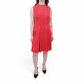 VALENTINO RED PLEATED DRESS WITH WHITE STITCHING - SIZE 8