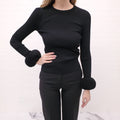 VALENTINO RIBBED BLACK TOP WITH ROSETTE SLEEVE DETAILS - SIZE XS