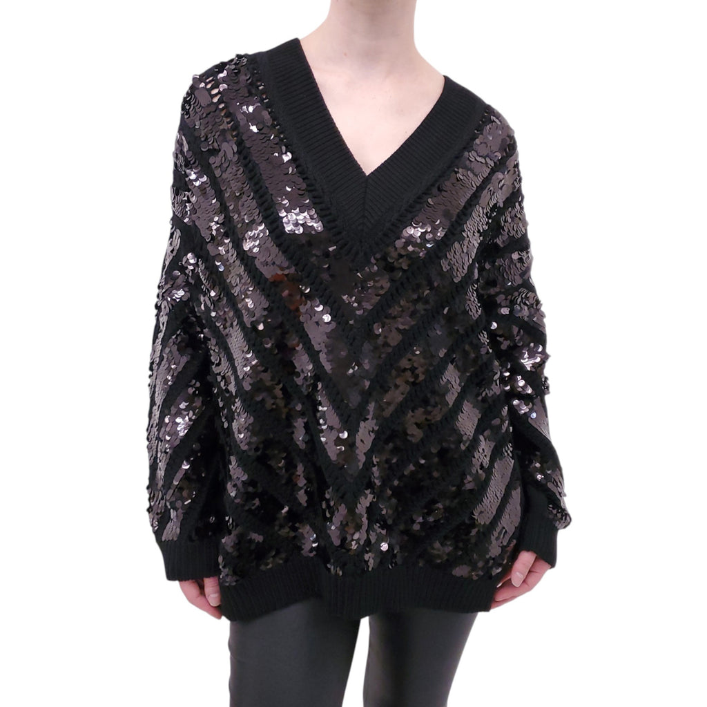 VALENTINO SEQUIN POINTELLE-KNIT VIRGIN WOOL SWEATER - SIZE M
