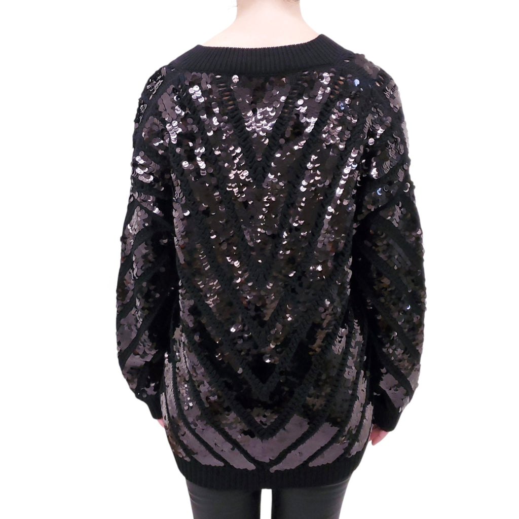 VALENTINO SEQUIN POINTELLE-KNIT VIRGIN WOOL SWEATER - SIZE M