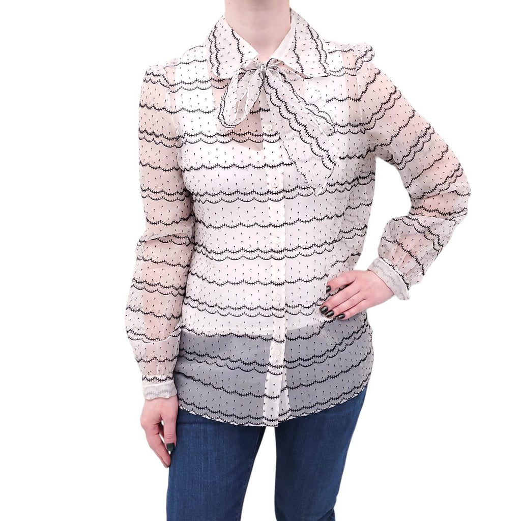 VALENTINO SHEER SILK POLKA DOT BLOUSE - SIZE M
