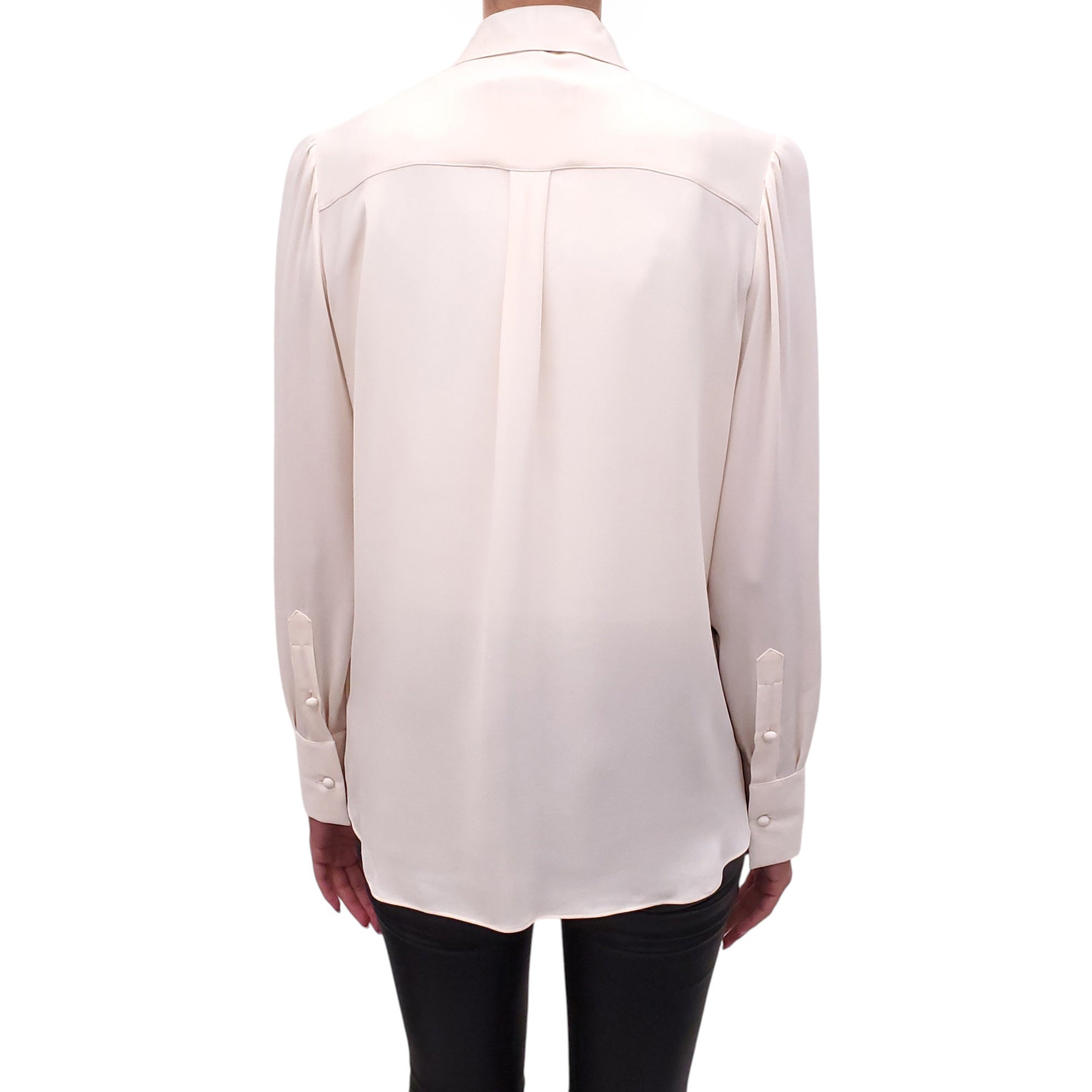 VALENTINO SILK BLOUSE WITH TULLE BEADING DETAIL - SIZE 6