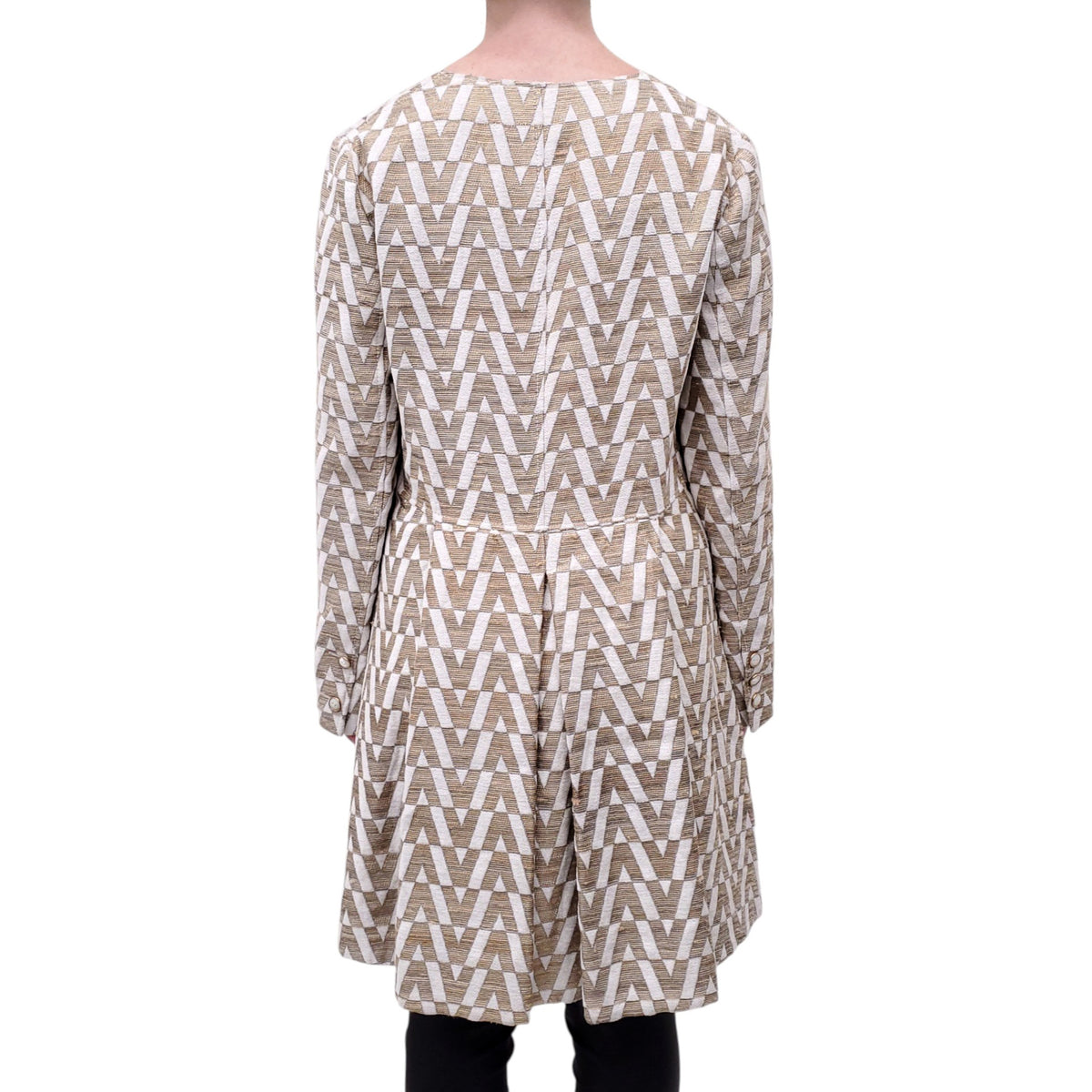 VALENTINO TUSSAH IVORY & GOLD V BROCADE COAT - SIZE 44