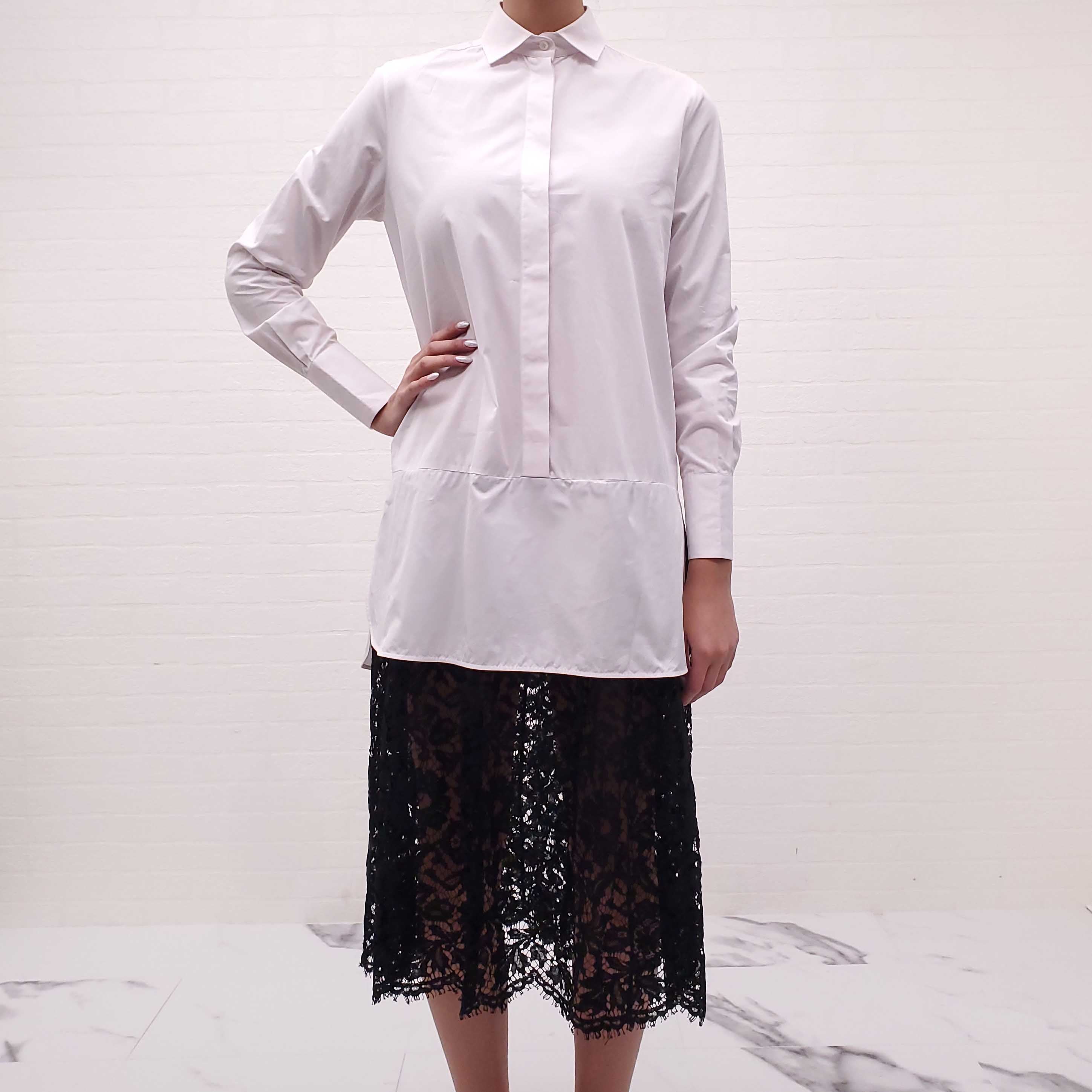 VALENTINO WHITE AND BLACK LOGO LAYERED LACE DRESS - SIZE 38